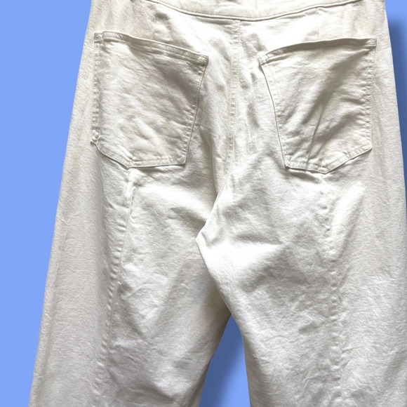 Madewell Emmett White Wide Leg Cropped‎ Pants Raw Hem High Waist - Picture 5 of 8